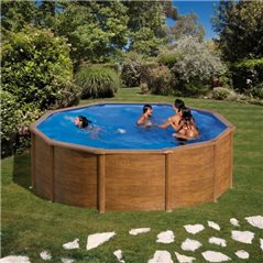 (460X132 IMITACION MADERA REF. KITPR458WO) KIT PISCINA GRE REDONDA DE CHAPA DE ACERO LACADA.MODELO MAURITIUS